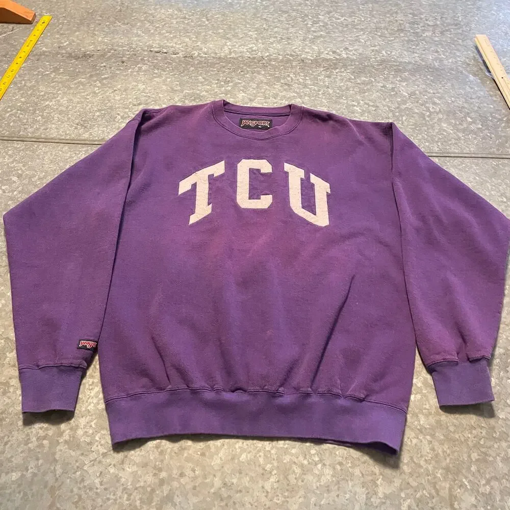 Vintage TCU Jansport Crewneck Sweatshirt XL Horned Frogs NCAA Patches University - Picture 2 of 15
